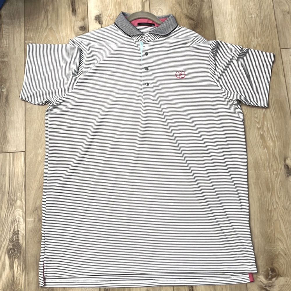 Greyson Striped Performance Golf Polo Preppy Wolf Stretch Black White Size XXL